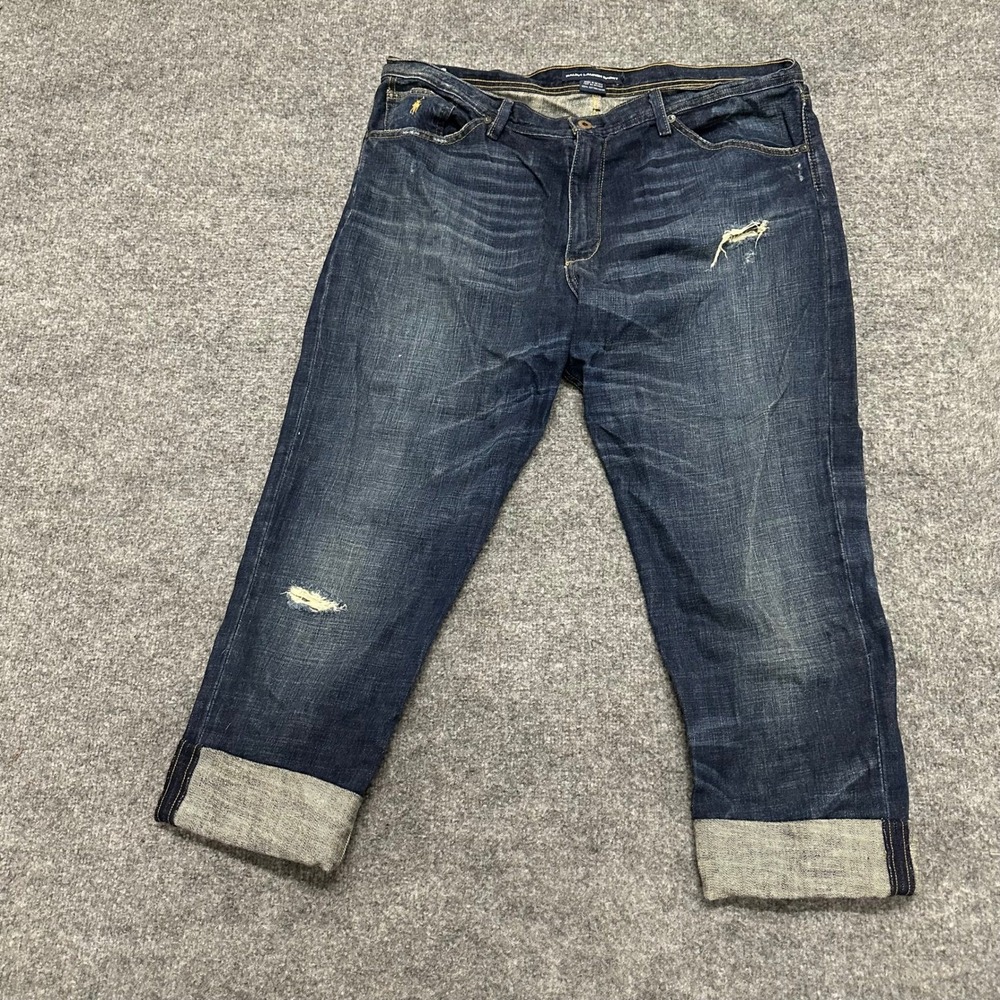Ralph Lauren Sport Jeans Womens Size 32 Blue Distressed Cropped Cuffed Denim
